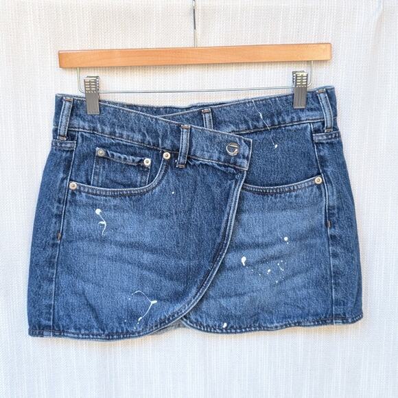 Coperni Blue Denim Paint-splatter Mini Wrap Skirt, Size 8 - Picture 2 of 10